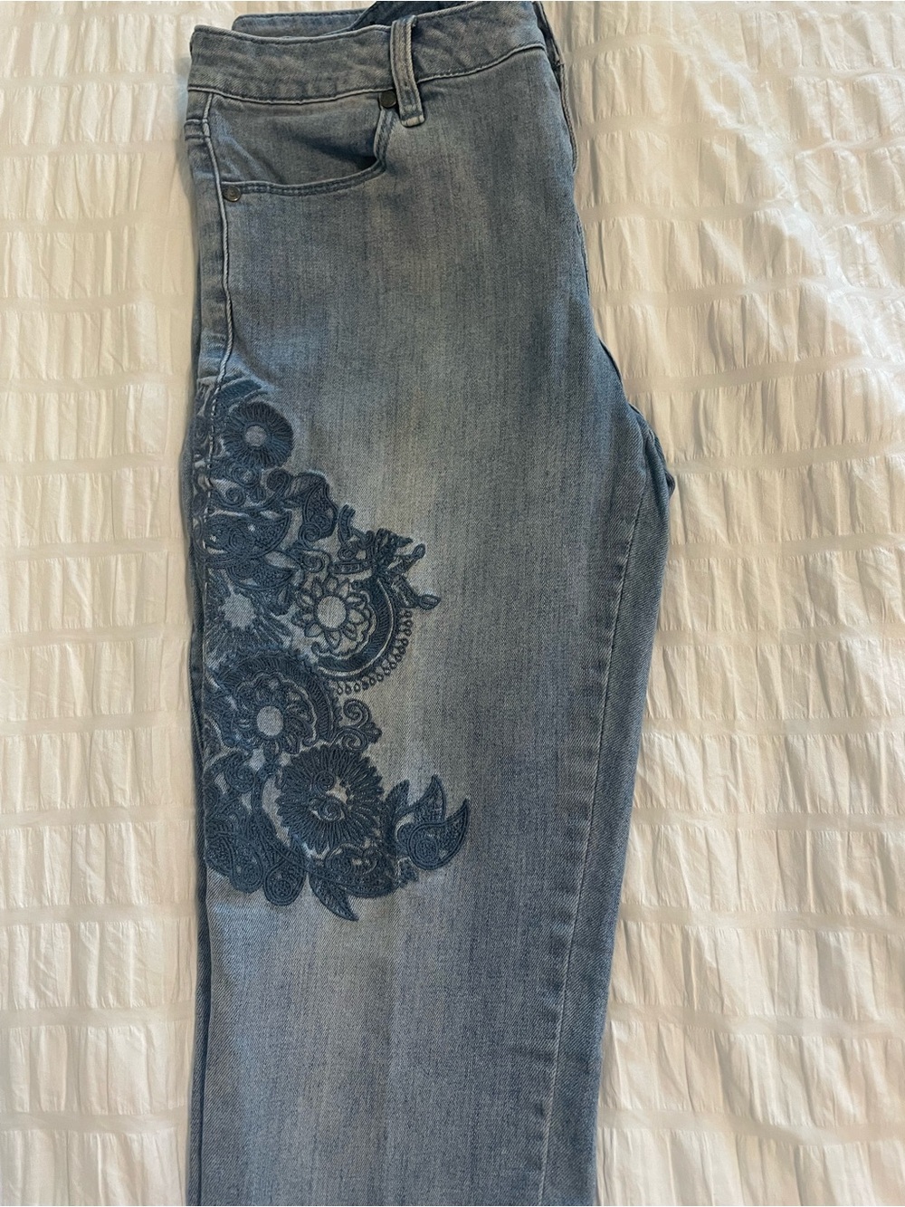 i jeans by Buffalo Light Blue Skinny Jeans with Dark Blue Floral Lace Detail